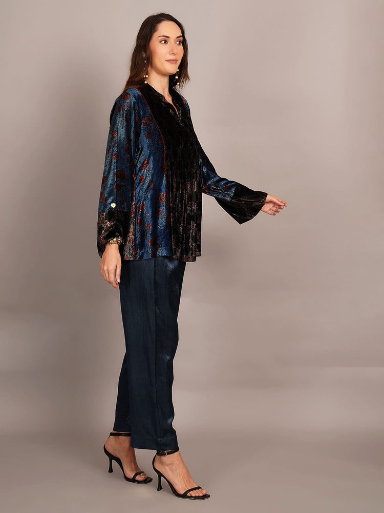 Navy Blue Ajrakh Velvet Tunic