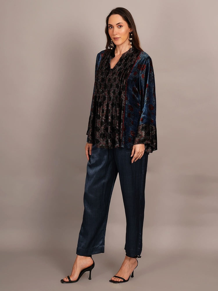 Navy Blue Ajrakh Velvet Tunic