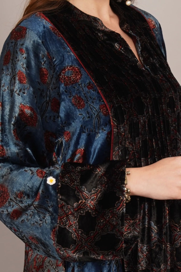 Navy Blue Ajrakh Velvet Tunic