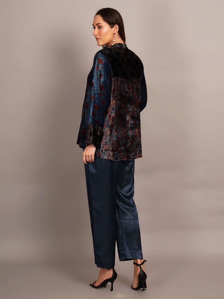 Navy Blue Ajrakh Velvet Tunic