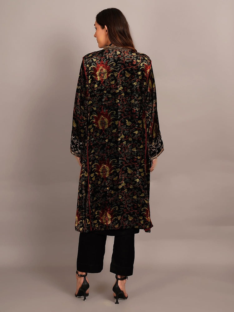 Green Bagru Velvet Embroidered Kurta