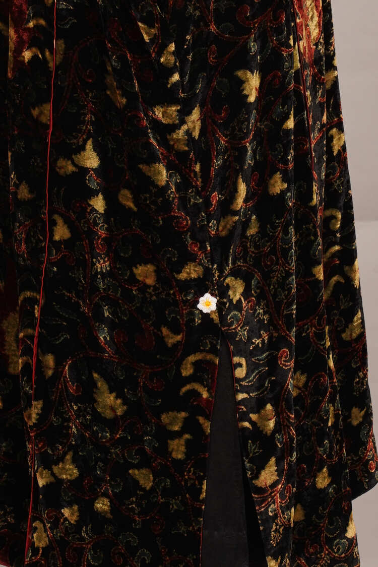 Black Bagru Velvet Embroidered Kurta
