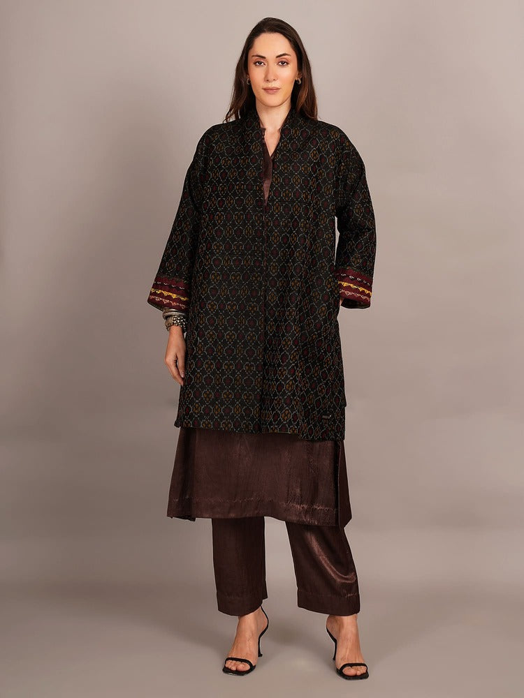 Green Bhujodi Mirror Work & Rawsilk Ikkat Jacket