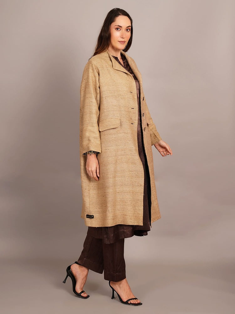 Cream Tussar Long Jacket