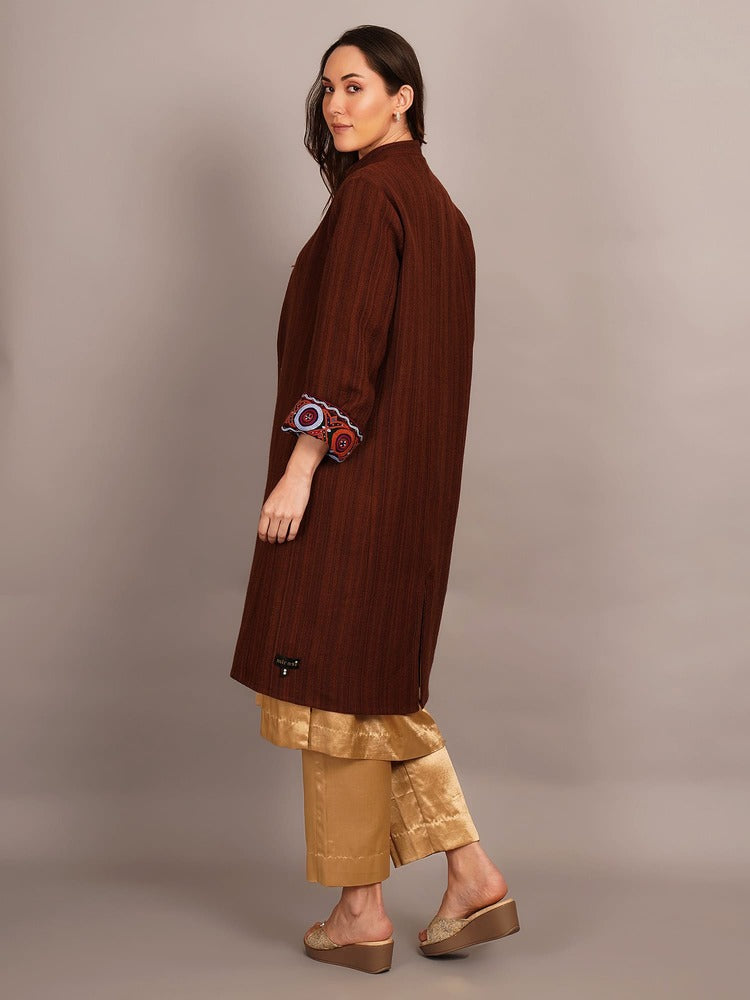 Mustard Yellow Shibori & Woollen Long Jacket