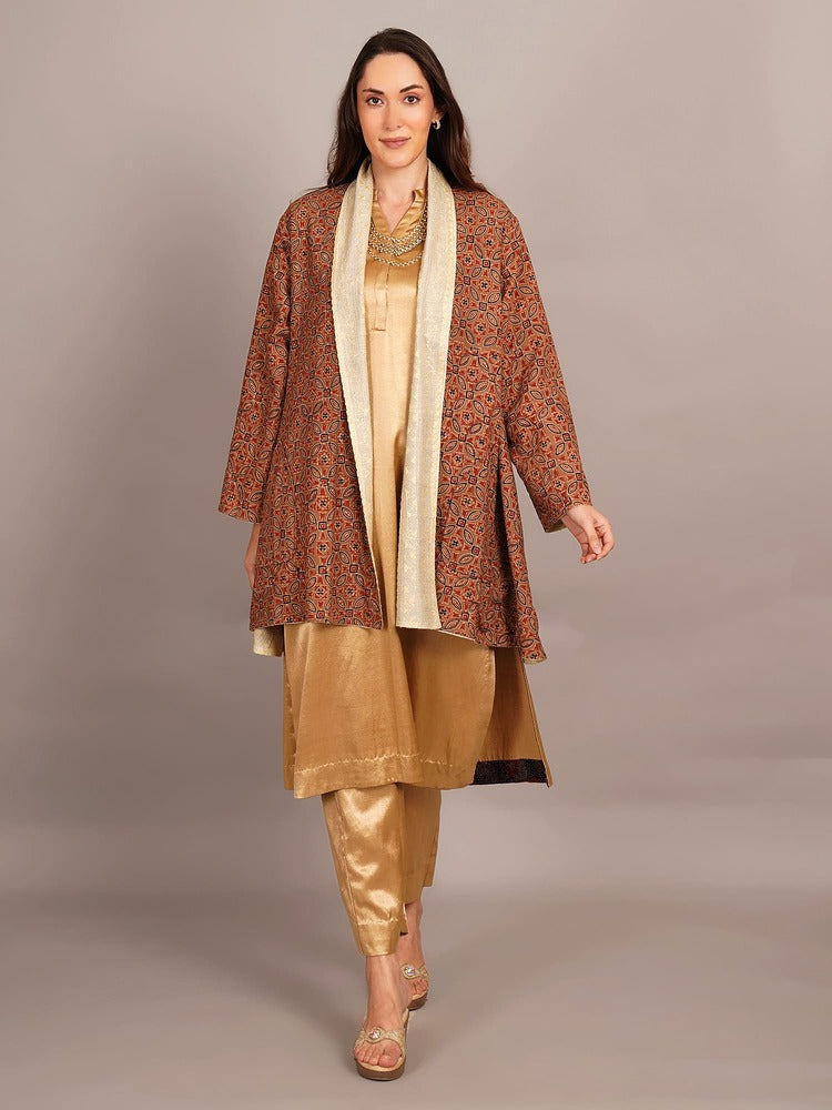 Off White Kantha & Mustard Ikkat Cotton Overlay