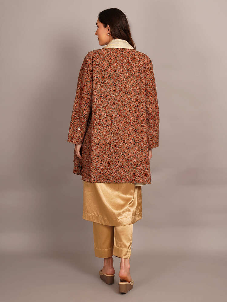 Off White Kantha & Mustard Ikkat Cotton Overlay