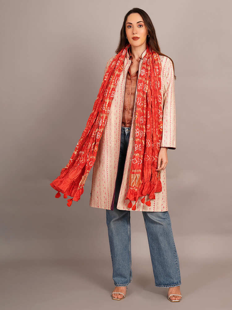 Off White Kantha & Purple Ikkat Jacket