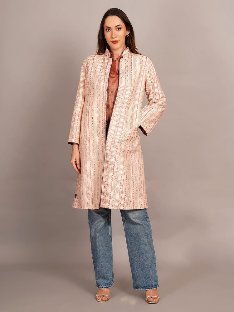 Off White Kantha & Purple Ikkat Jacket