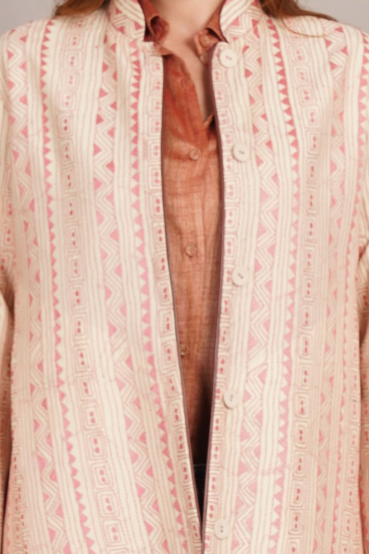 Off White Kantha & Purple Ikkat Jacket