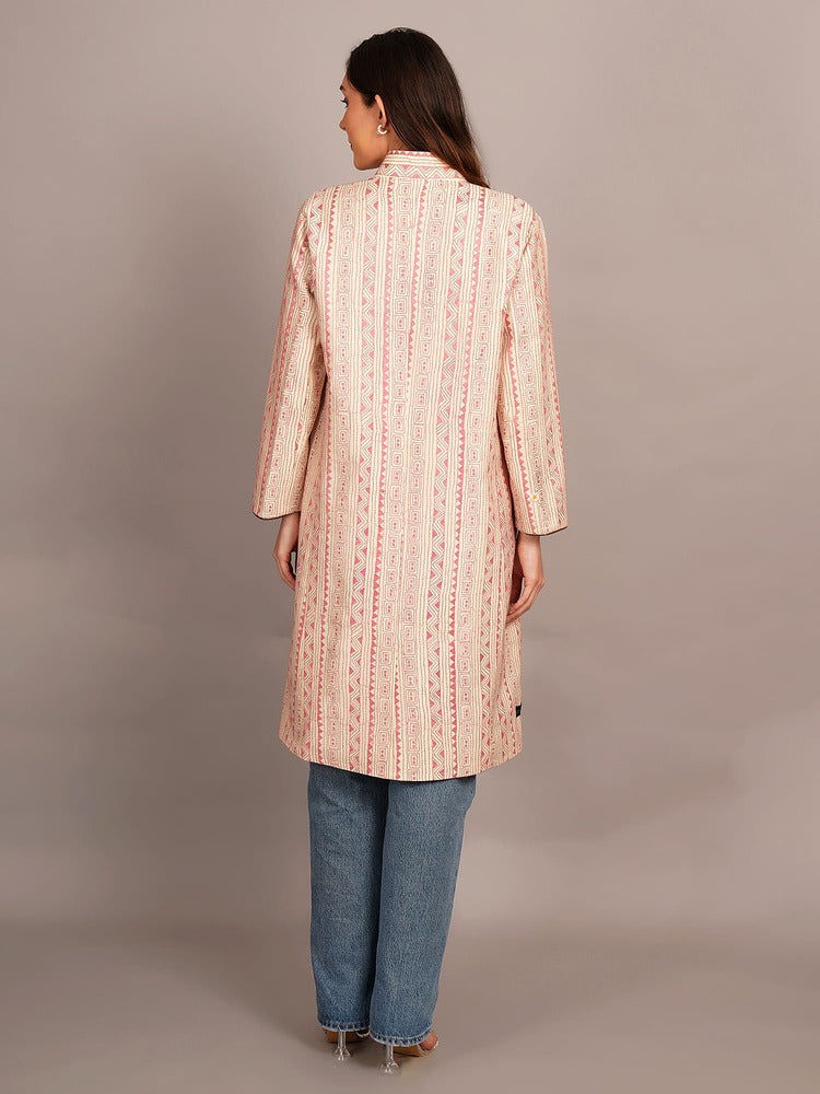Off White Kantha & Purple Ikkat Jacket