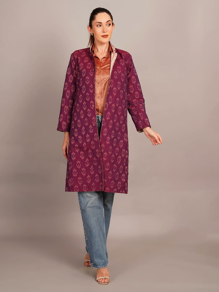 Off White Kantha & Purple Ikkat Jacket