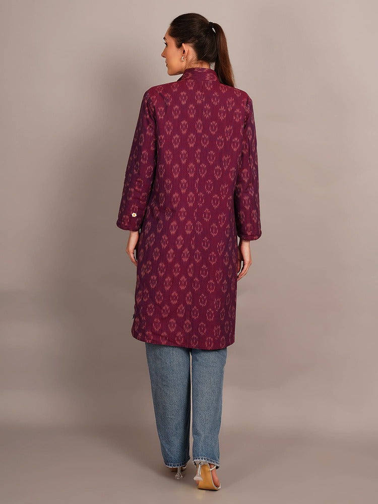 Off White Kantha & Purple Ikkat Jacket