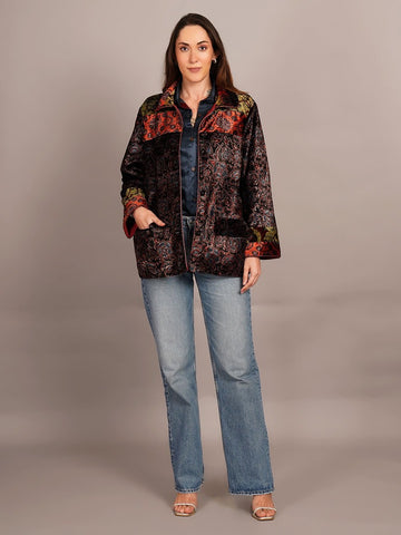 Black Ajrakh Velvet & Woollen Jacket