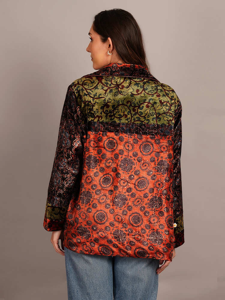 Black Ajrakh Velvet & Woollen Jacket