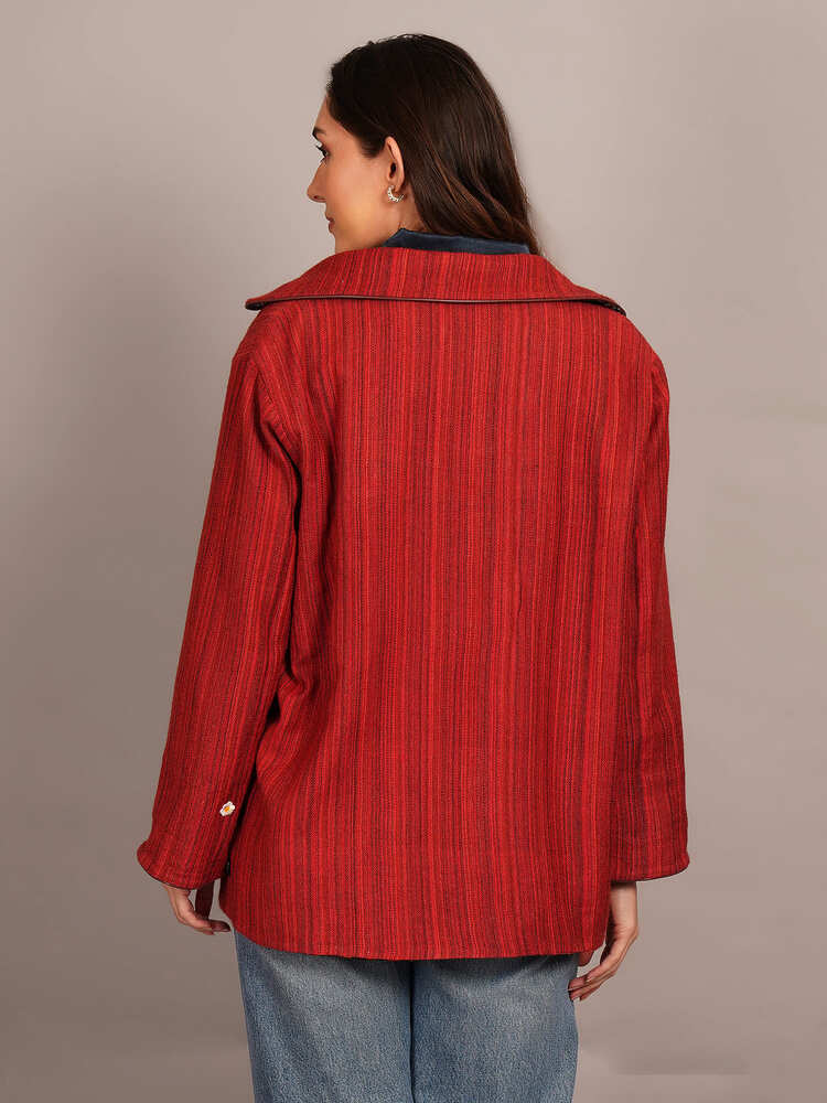 Black Ajrakh Velvet & Woollen Jacket