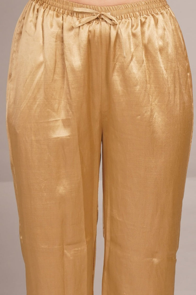 Beige Mashru & Ajrakh Sleeve Detail Shirt With Pant Set of Two.