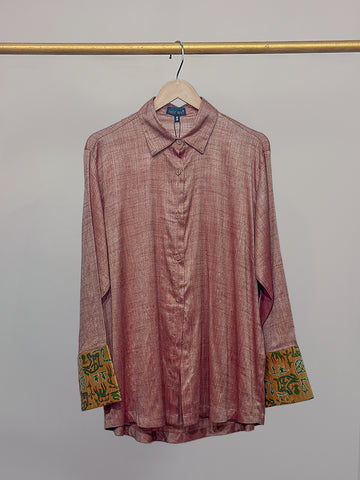 Peach Kosa Silk & Mustard Kantha Detail Shirt
