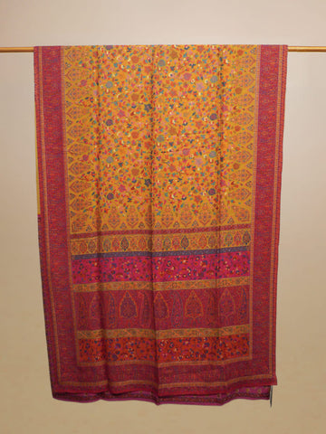 Pink, Orange & Yellow Kashmiri Kani Weav Handloom Saree