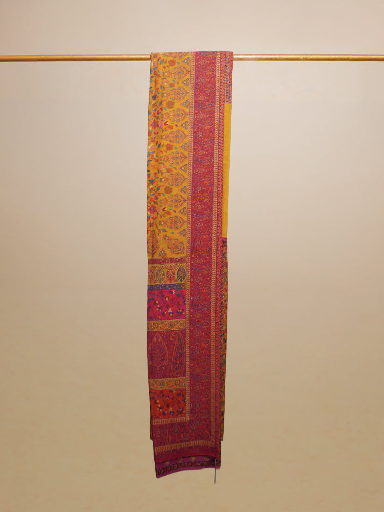 Pink, Orange & Yellow Kashmiri Kani Weav Handloom Saree