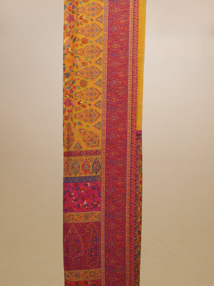 Pink, Orange & Yellow Kashmiri Kani Weav Handloom Saree