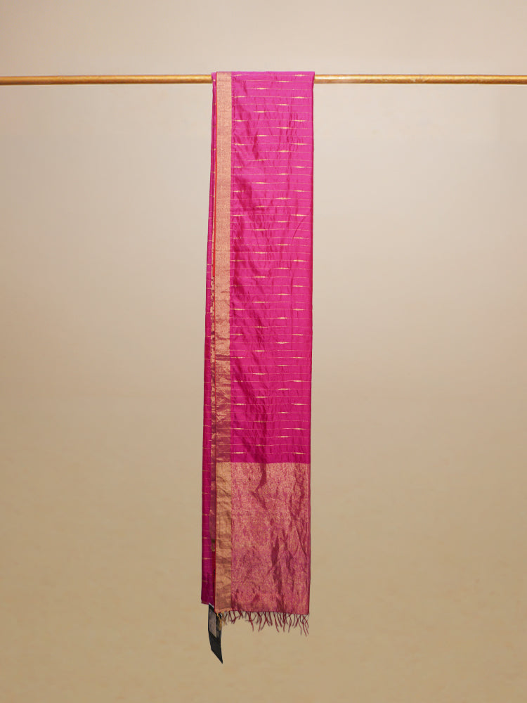 Magenta & Golden Chanderi With Zari Silk Saree