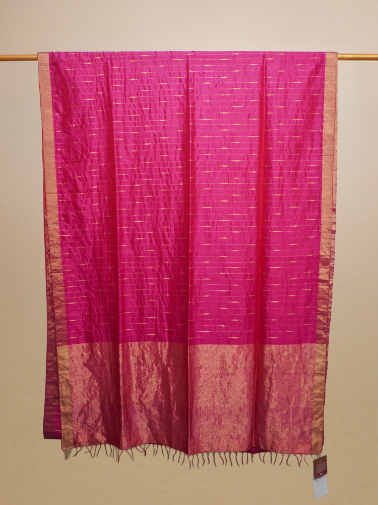 Magenta & Golden Chanderi With Zari Silk Saree