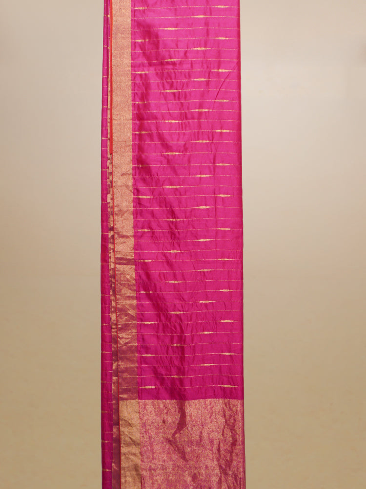 Magenta & Golden Chanderi With Zari Silk Saree
