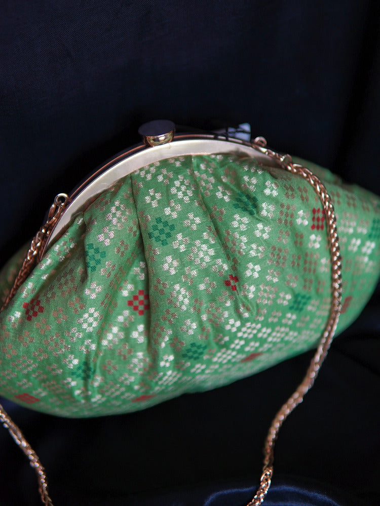 Pista Green Champa Banarasi Small Clutch Bag