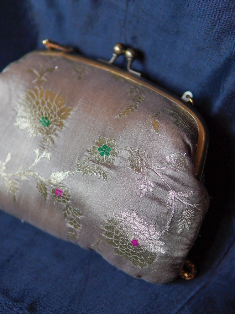 Silver Mogra Banarasi Medium Clutch Bag