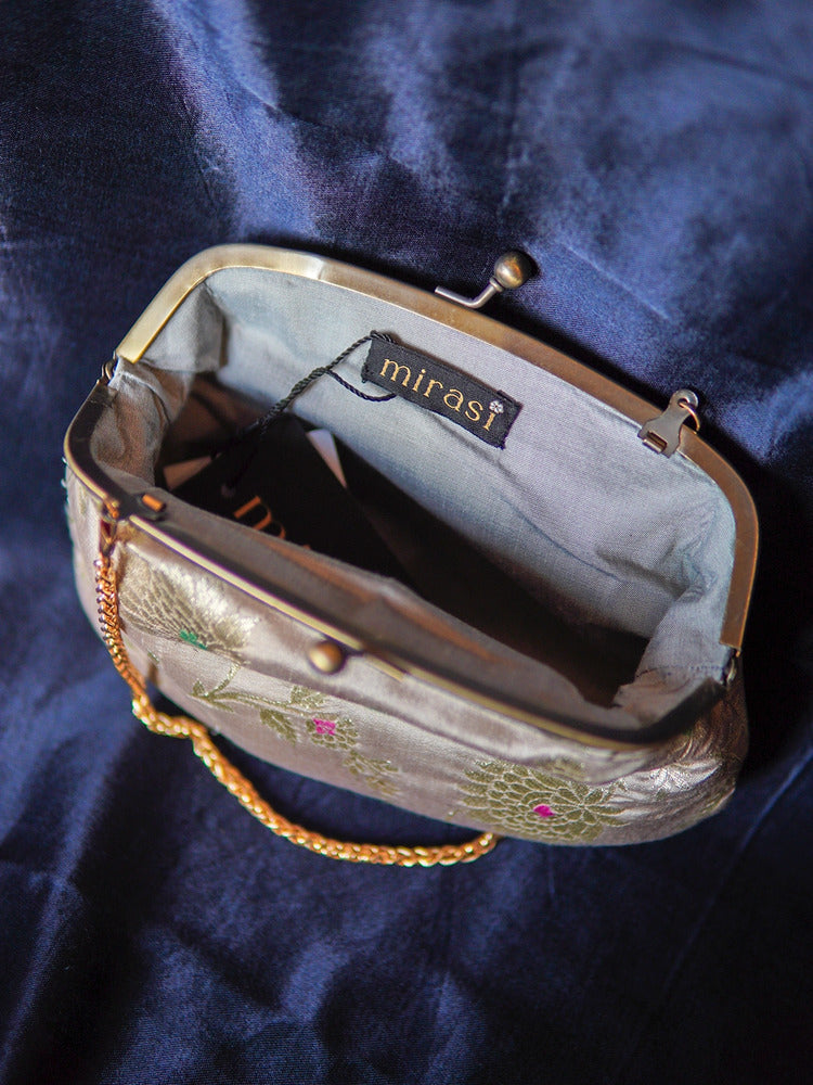 Silver Mogra Banarasi Medium Clutch Bag