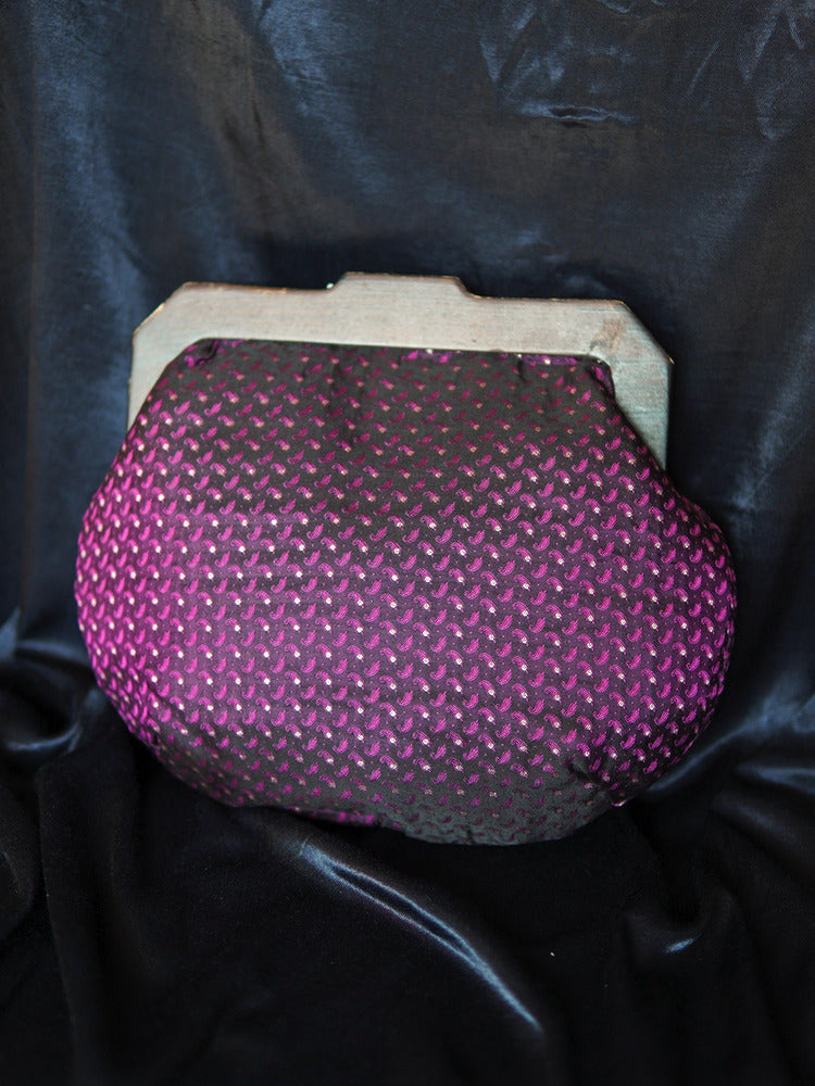 Violet Orchid Tanchoi Wooden Handle Clutch Bag