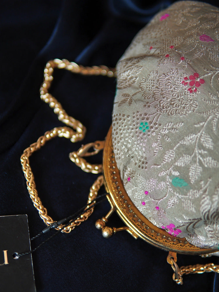 Grey Jasmine Banarasi Small Clutch Bag