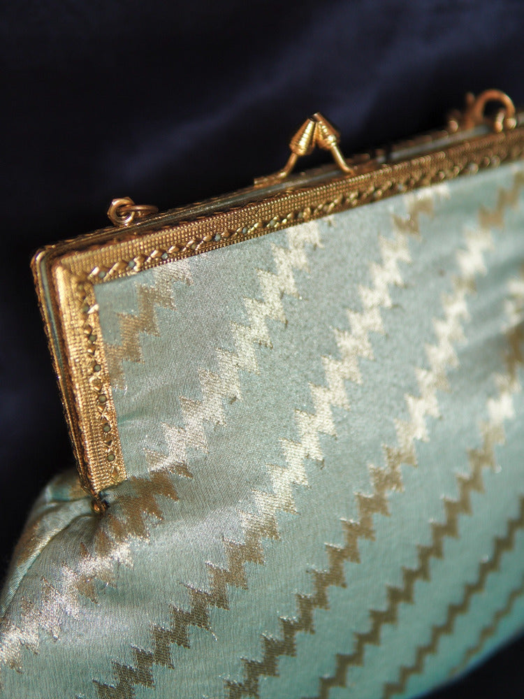 Sky Blue Champa Banarasi Small Clutch Bag