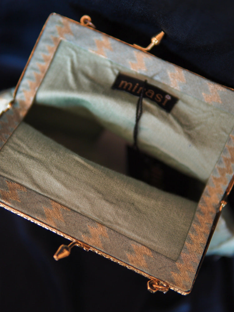 Sky Blue Champa Banarasi Small Clutch Bag