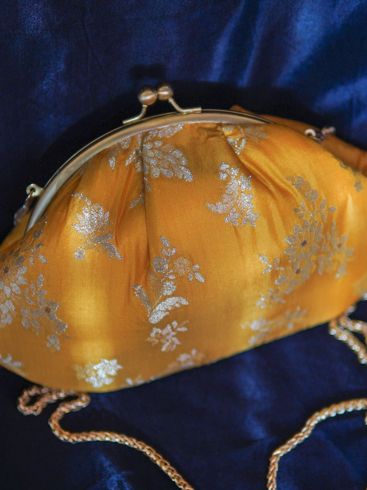 Mustard Marigold Banarasi Small Clutch Bag
