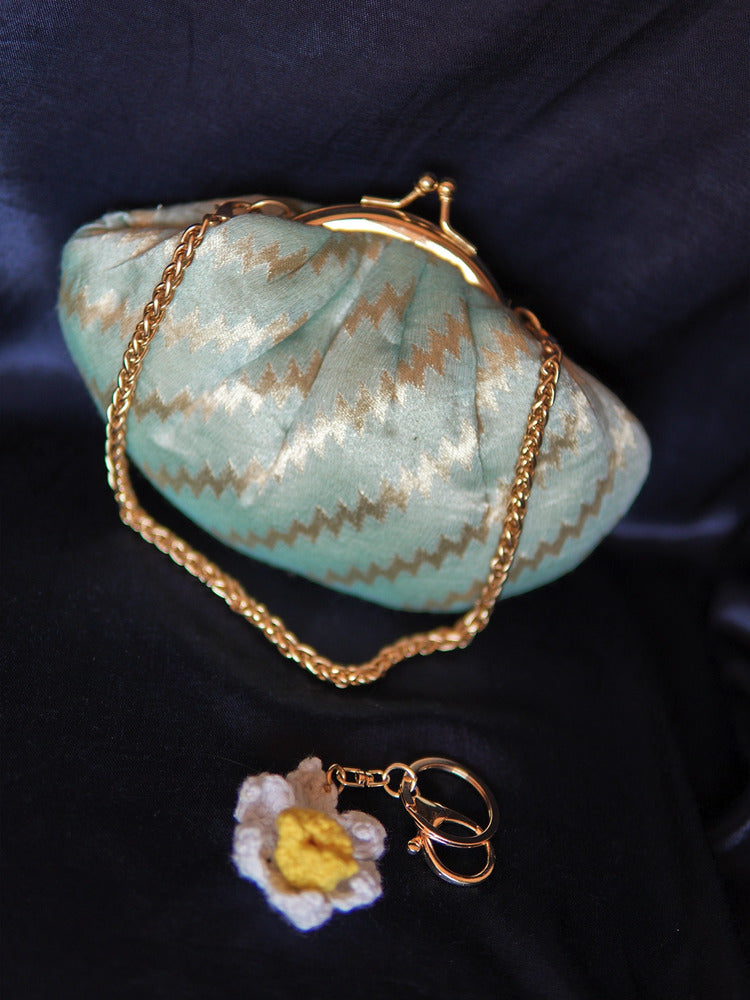 Pastel Blue Champa Banarasi Small Clutch Bag