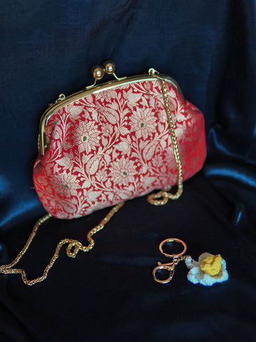 Crimson Rose Banarasi Medium Clutch Bag