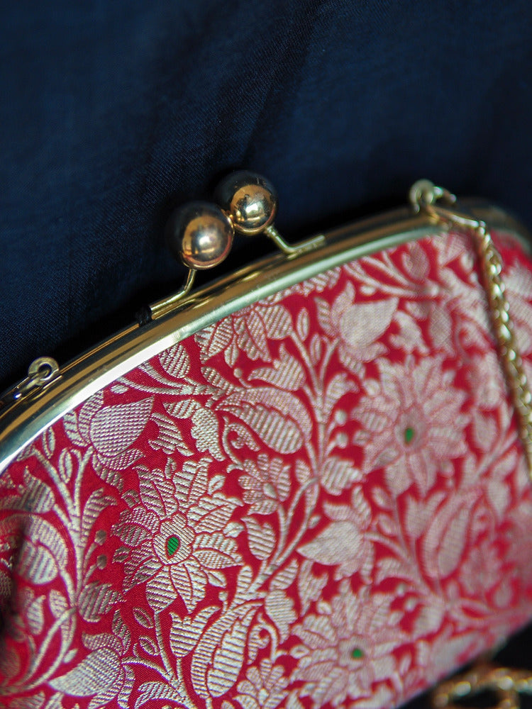 Crimson Rose Banarasi Medium Clutch Bag