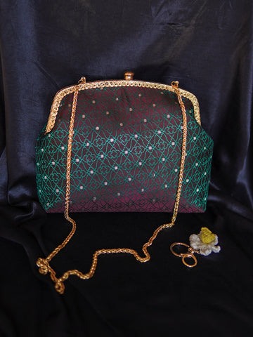 Dual Toned Teal Parijat Tanchoi Medium Clutch Bag