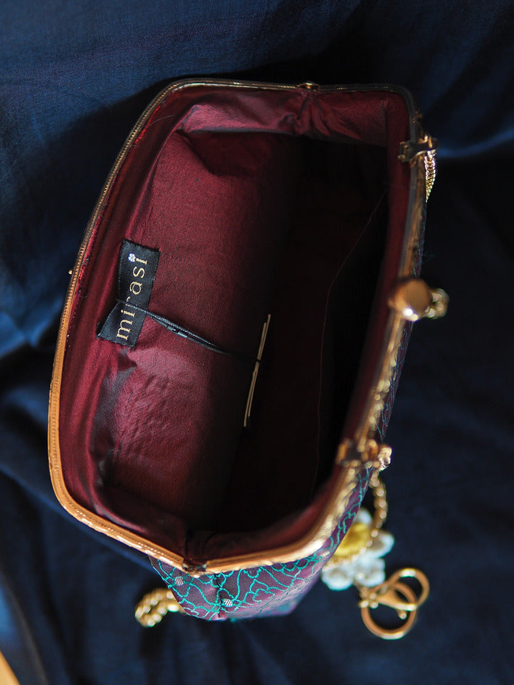 Dual Toned Teal Parijat Tanchoi Medium Clutch Bag