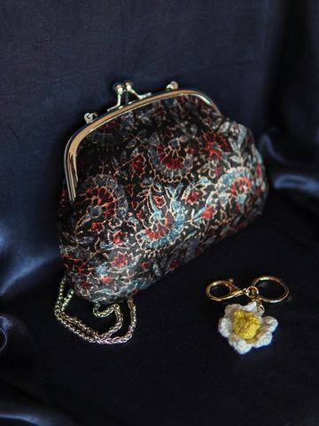 Black Raat Rani Ajrakh Velvet Medium Clutch Bag