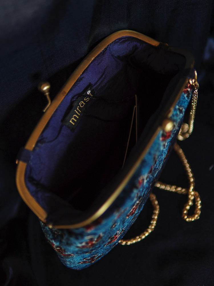 Blue Neelkanth Ajrakh Velvet Medium Clutch Bag