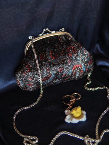Midnight Black Raat Rani Ajrakh Velvet Small Clutch Bag