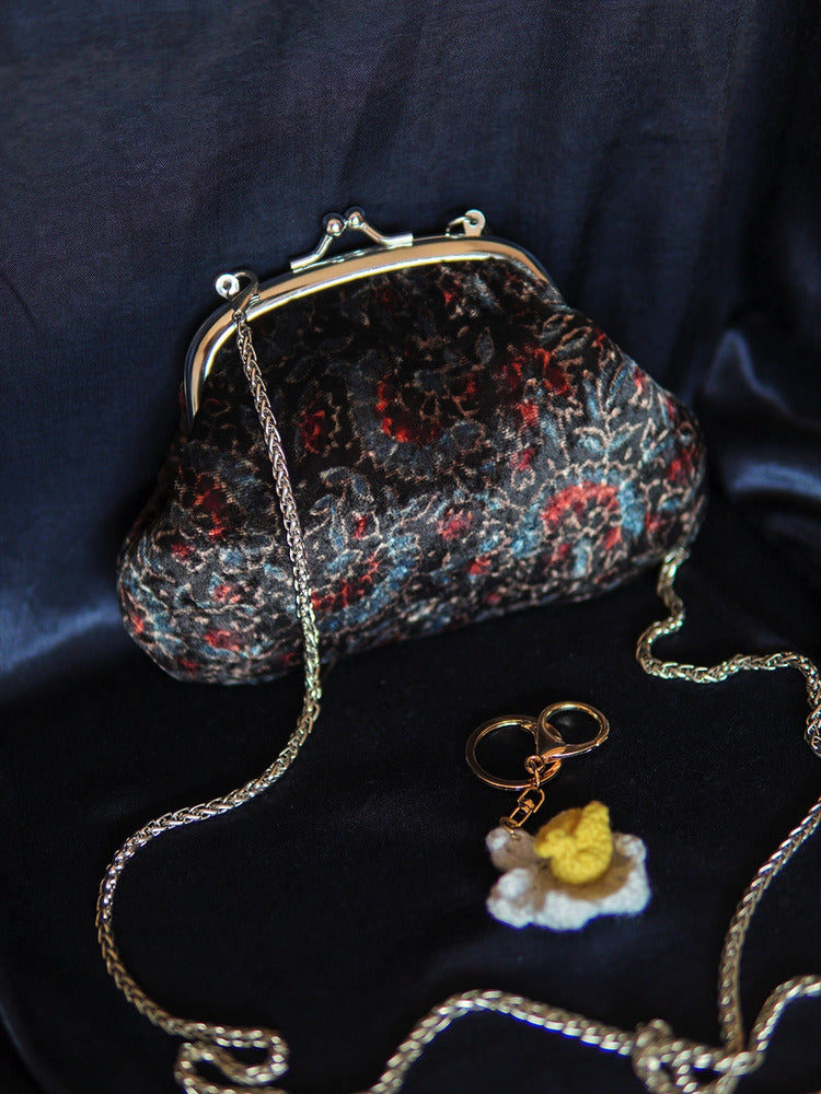 Midnight Black Raat Rani Ajrakh Velvet Small Clutch Bag