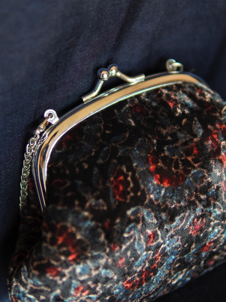 Midnight Black Raat Rani Ajrakh Velvet Small Clutch Bag