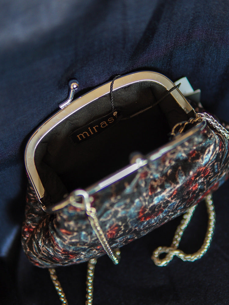 Midnight Black Raat Rani Ajrakh Velvet Small Clutch Bag