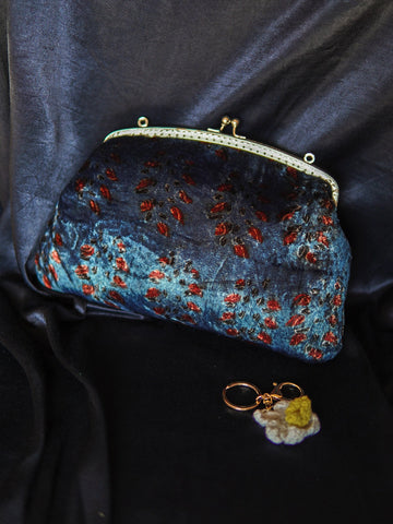 Sapphire Blue Neelkanth Ajrakh Velvet Medium Clutch Bag