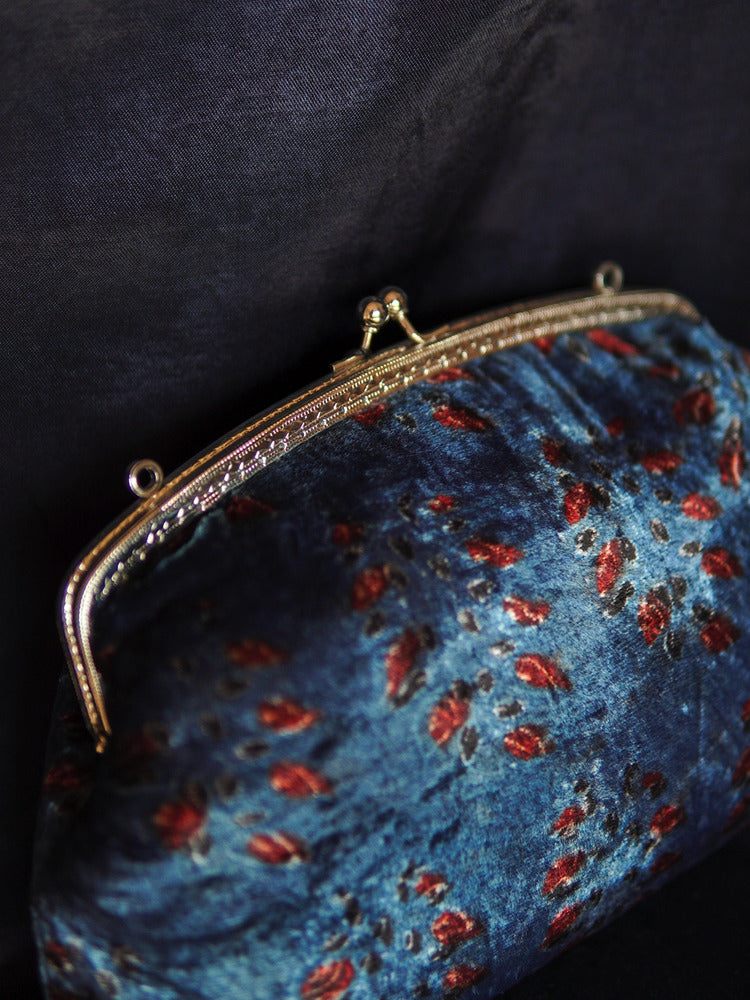 Sapphire Blue Neelkanth Ajrakh Velvet Medium Clutch Bag