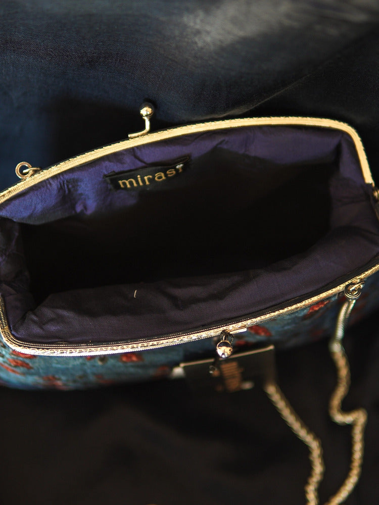 Sapphire Blue Neelkanth Ajrakh Velvet Medium Clutch Bag